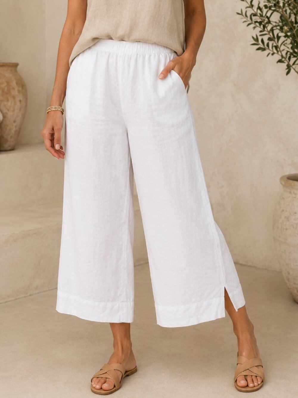 J.Jill 100% Linen Wide Leg Crop Pants XL Coastal Lagenlook Relaxed NWOT